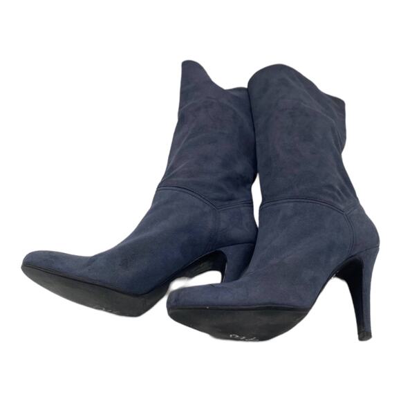 Stella McCartney Boots Blue Vegan Suede Leather Heeled Slouchy Mid Calf Size 7.5 - Picture 3 of 10